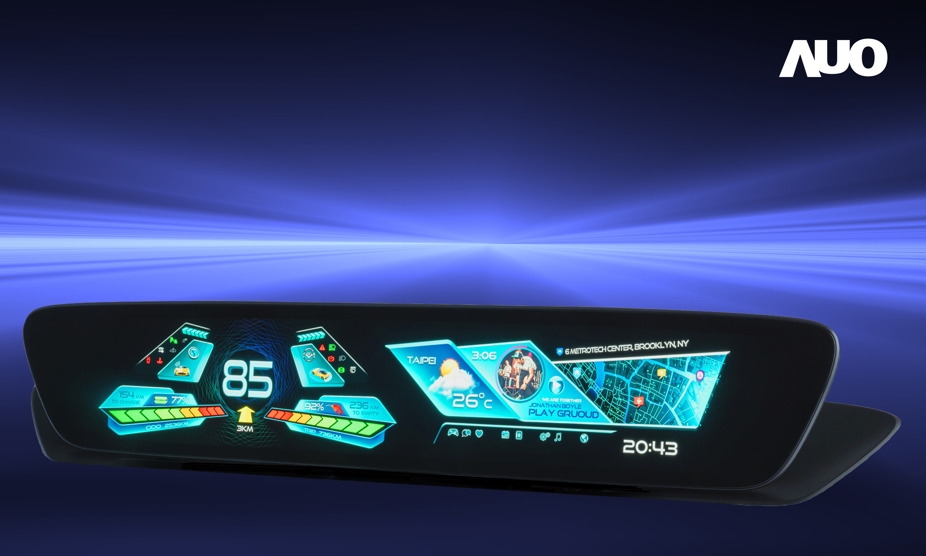 XPJ30.4吋異形曲面AmLED車載顯示系統，為一兼具儀表板及中控台人機介面的創新車載顯示系統，結合美學設計，提升車內科技沉浸感及使用體驗，讓車載顯示的未來應用更加多元化